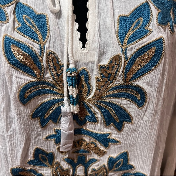 Soft Surroundings Botanical Gardens Embroidered Sequins Blouse Marshmallow Large - Picture 4 of 13